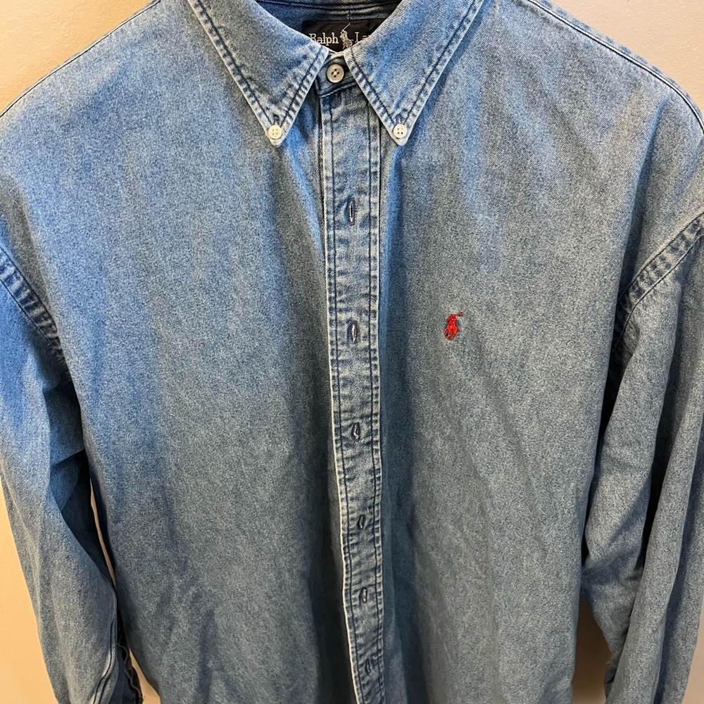 Vintage red tags Ralph Lauren denim shirt. Men’s size XL